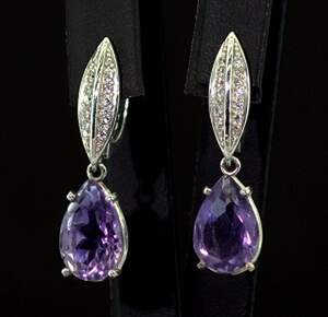 Срібні сережки 925 проби 6,79 г з бразильськими Аметистами та фіанітами 8,57 карат Срібні сережки 925 проби 6,79 г з бразильськими Аметистами та фіанітами 8,57 карат