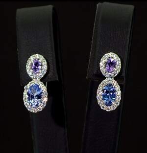 Срібні сережки 925 проби3,55 г з Танзанітами класу АААА, бразильськими аметистами та фіанітами 2,21 карат Срібні сережки 925 проби3,55 г з Танзанітами класу АААА, бразильськими аметистами та фіанітами 2,21 карат