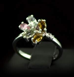 Срібна каблучка 925 проби 3,52 г з бразильськими Турмалінами та африканськими Діамантами VVS1 1,25 карат