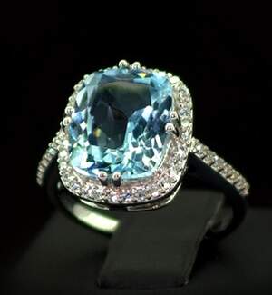 Серебряное кольцо 925 пробы 4,69 г с голубым Топазом и цирконами 7,09 карат Серебряное кольцо 925 пробы 4,69 г с голубым Топазом и цирконами 7,09 карат