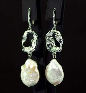 Срібні сережки 925 проби 8,35 г з таїтянськими Перлинами бароко Срібні сережки 925 проби 8,35 г з таїтянськими Перлинами бароко