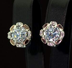 Серебряные серьги 925 пробы с позолотой 375 пробы 5,82 г с белыми Фианитами 7,25 карат Серебряные серьги 925 пробы с позолотой 375 пробы 5,82 г с белыми Фианитами 7,25 карат