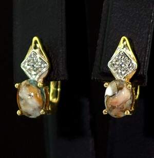 Серебряные серьги 925 пробы 3,29 гр. с мозаичной Бирюзой и топазами из США 1,98 карат Серебряные серьги 925 пробы 3,29 гр. с мозаичной Бирюзой и топазами из США 1,98 карат