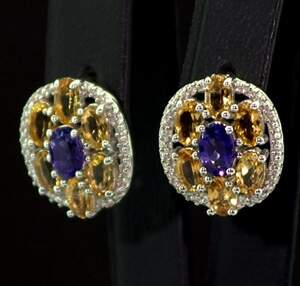 Серебряные серьги 925 пробы 5,52 гр. с африканскими Аметистами и Цитринами из США 3,42 карат Серебряные серьги 925 пробы 5,52 гр. с африканскими Аметистами и Цитринами из США 3,42 карат