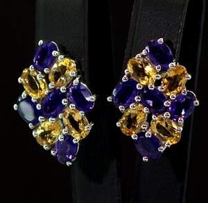 Серебряные серьги 925 пробы 6,53 гр. с африканскими Аметистами и Цитринами из США 7,64 карат Серебряные серьги 925 пробы 6,53 гр. с африканскими Аметистами и Цитринами из США 7,64 карат