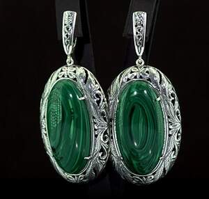 Серебряные серьги 925 пробы 29,04 г с Малахітами 52,7 карат Серебряные серьги 925 пробы 29,04 г с Малахітами 52,7 карат