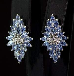 Серебряные серьги 925 пробы 5,26 гр. с Танзанитами класса АААА и топазами из США 2,93 карат Серебряные серьги 925 пробы 5,26 гр. с Танзанитами класса АААА и топазами из США 2,93 карат