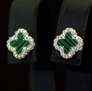 Срібні сережки 925 проби 2,28 г з Малахітами та цирконами 1,95 карат