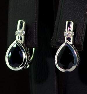 Срібні сережки 925 проби 3,78 г з блакитними шрі-ланкійськими Сапфірами класу АААА та цирконами 2,9 карат Срібні сережки 925 проби 3,78 г з блакитними шрі-ланкійськими Сапфірами класу АААА та цирконами 2,9 карат