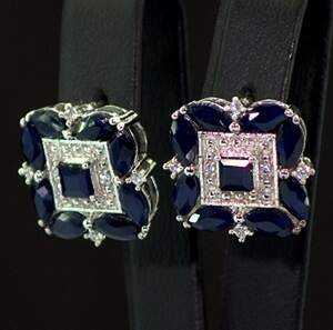 Срібні сережки 925 проби 7,4 г з блакитними шрі-ланкійськими Сапфірами класу АААА та цирконами 7,05 карат Срібні сережки 925 проби 7,4 г з блакитними шрі-ланкійськими Сапфірами класу АААА та цирконами 7,05 карат