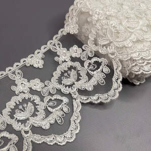 (#142) Кружево на сетке органзе 11 см - Молоко (#142) Кружево на сетке органзе 11 см - Молоко