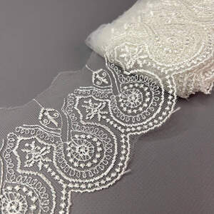 (#51) Кружево на сетке органзе 10 см - Молоко (#51) Кружево на сетке органзе 10 см - Молоко