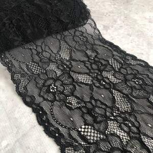 (1 метр) Кружево гипюр стрейч 18 см - черное (ХН005) (1 метр) Кружево гипюр стрейч 18 см - черное (ХН005)