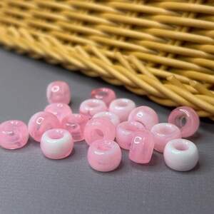 (20 гр) Бусины пластик бочонок 6х9 мм, - розовый (20 гр) Бусины пластик бочонок 6х9 мм, - розовый