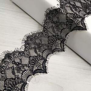 (3 метра) Французское кружево с ресничками, Шантильи 7см (1317), Цвет - черный (3 метра) Французское кружево с ресничками, Шантильи 7см (1317), Цвет - черный