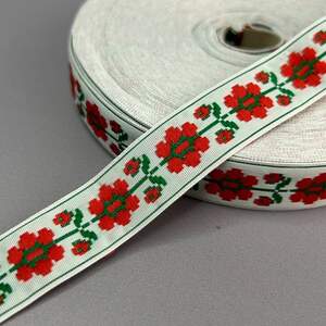 2 см Тесьма национальная с орнаментом - красные маки