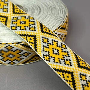 3 см тесьма национальная с украинским орнаментом - желтый ромб