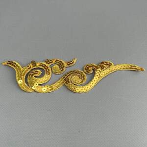 Лейсы, термо аппликации с пайетками 5х17,5см - золото