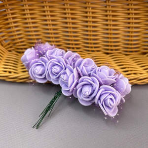 Розочки с фатином из фоамирана (12шт) цвет - Сиреневый