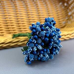 Тычинки в букете на ветке 8,5 см - синий Тычинки в букете на ветке 8,5 см - синий