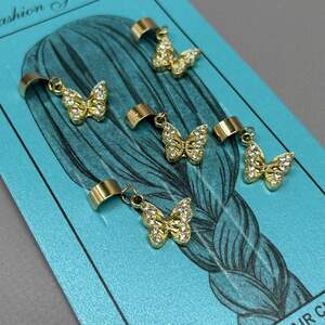 Украшение для волос и косичек - набор 5 шт Бабочки-1 золото