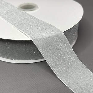 Бархатная лента с люрексом серебро 4 см 22 м - белый