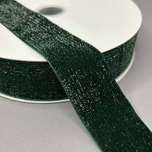 Бархатная лента с люрексом серебро 4 см 22 м - зеленый темный