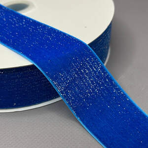 Бархатная лента с люрексом серебро 4 см 22 м - электрик