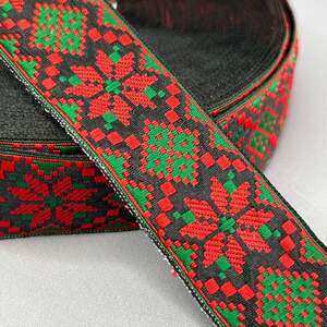 3 см Тесьма национальная с орнаментом - красно-зеленый ромб