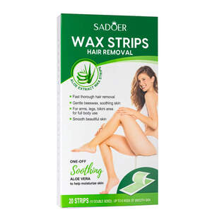 Восковые полоски для депиляции лица и тела Sadoer с экстрактом алоэ, 20шт