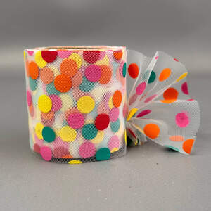 Фатин в рулонах 6см, моток 10 м - белый в горох Фатин в рулонах 6см, моток 10 м - белый в горох