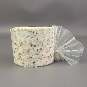 Фатин в рулонах 6см, моток 22 м - белый теплый с золотыми звездами Фатин в рулонах 6см, моток 22 м - белый теплый с золотыми звездами