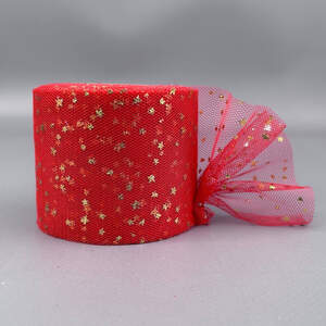 Фатин в рулонах 6см, моток 22 м - красный с золотыми звездами Фатин в рулонах 6см, моток 22 м - красный с золотыми звездами