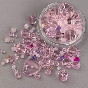 (150 гр) Бусины стеклянные Микс цветов и размеров - розовый (150 гр) Бусины стеклянные Микс цветов и размеров - розовый