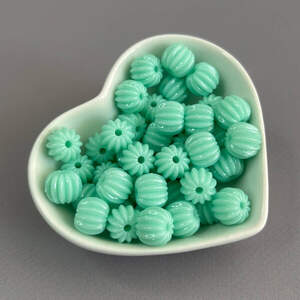 (20 гр) Бусины пластик бочонок-ромашка 9х11 мм - мятный