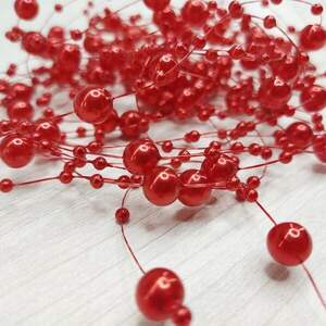 (5шт по 1,3 м) Бусины на леске Ø8 и Ø3мм - красный