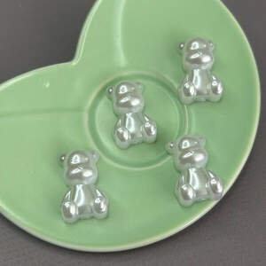 10 шт - Кабашон пластик Мишка 16х24 мм - белый