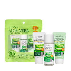 Дорожный набор косметики 3в1 по уходу за кожей лица Sadoer с алоэ вера Дорожный набор косметики 3в1 по уходу за кожей лица Sadoer с алоэ вера