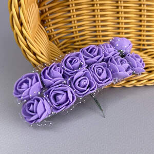 Фоамирановые розочки с фатином 1 букет (12шт) - сиреневый