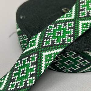 3 см Тесьма национальная с орнаментом - зеленая с черным