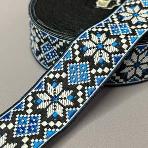 3 см тесьма национальная с украинским орнаментом - синий ромб
