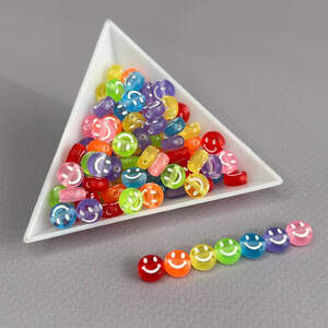 (20 г) Бусины пластиковые, круглые плоские Смайл 7 мм - Цветной микс