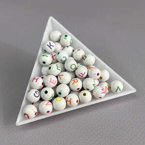 (20 г) Бусины пластиковые, шар Алфавит 8 мм - Белый микс