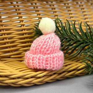 Мини шапочка 35х55мм, вязаные шапочки - розовый