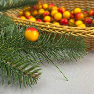 Калина лаковая Ø15 мм, для декора - желто-красная