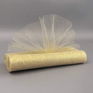 Фатин в рулоне с напылением - 15см, моток 9 м - беж с золотом