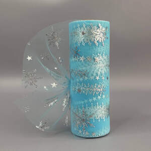 Фатин в рулоне с напылением снежинки 15см, моток 9 м - аква