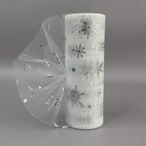 Фатин в рулоне с напылением снежинки 15см, моток 9 м - белый