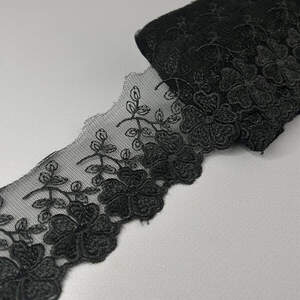 (1 метр) Кружево 6,5см на сетке (фатине) - Черный (77М-МТ755-2) (1 метр) Кружево 6,5см на сетке (фатине) - Черный (77М-МТ755-2)