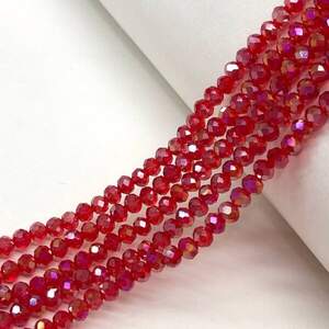 Бусины хрустальные рондель 4х3мм, нить-135 шт, красный прозрачный с покрытием АВ Бусины хрустальные рондель 4х3мм, нить-135 шт, красный прозрачный с покрытием АВ